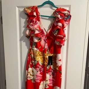 Fashion Nova Red Floral Midi Dress